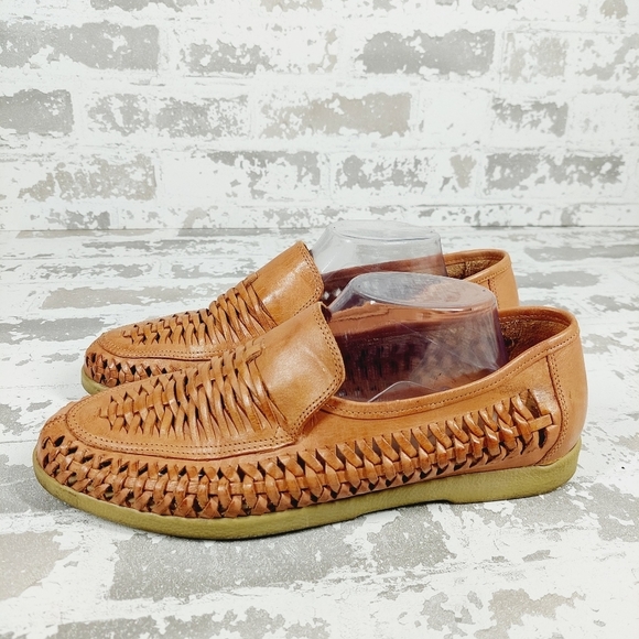 Weekends Other - Weekends Brown Leather Weaved Slip On Casual Flat Loafers O358